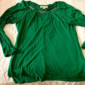 Michael kors green blouse with chain neck detail